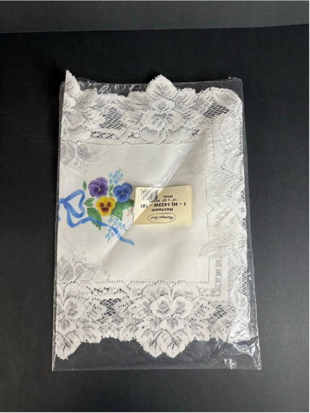 Heritage Lace Table Runner 14x33 White Blue Floral
